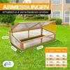 A wooden cold frame greenhouse with a transparent lid, shown on a grassy lawn with dimensions indicated. Produktbild-Vorschau
