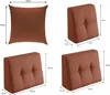 A collage of four images showing different sizes and orientations of a wedge pillow, with dimensions indicated. Produktbild-Vorschau