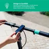 Close-up of a person's hands on the handlebars of an electric scooter, with marketing text overlaid on a green banner at the top. Produktbild-Vorschau