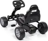 A black go-kart with large tires and a racing seat is shown from a rear-diagonal angle against a white background. Podgląd zdjęcia produktu