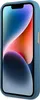 A close-up side view of a blue phone case with a gold logo on the side. Produktbild-Vorschau