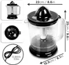 A collage of images showing a citrus juicer from different angles, with dimensions and cable length indicated. Produktbild-Vorschau