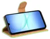 A smartphone in a green and brown flip case, displayed on a white background. Produktbild-Vorschau
