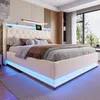 A modern bedroom with a large bed featuring LED lighting. Produktbild-Vorschau