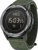 A close-up shot of a digital sports watch with a green fabric strap. Produktbild-Vorschau
