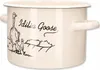 A cream-colored enamel pot with a black goose illustration and text on it. Produktbild-Vorschau
