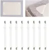 A collage of images showing bed sheet fasteners and how they are used. Produktbild-Vorschau