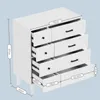 A white chest of drawers with multiple open drawers is shown, with dimensions indicated by measurement lines. Produktbild-Vorschau