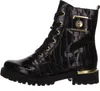 A single black boot with a crocodile-like texture and gold accents, shown from the side against a white background. Produktbild-Vorschau