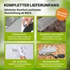 A collage of four images showcasing different components and accessories of a garden bed kit, with overlaid text describing each item. Produktbild-Vorschau