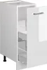 A white high-gloss kitchen cabinet with a pull-out drawer system and a silver handle. Produktbild-Vorschau