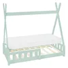 A mint green tipi-style children's bed with a mattress and wooden slats, shown against a white background. Produktbild-Vorschau