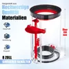 A clear plastic dustbin for a vacuum cleaner, with red accents and marketing text. Produktbild-Vorschau