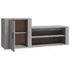 A grey wooden shoe cabinet with an open door and shelves. Produktbild-Vorschau