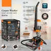 A carpet washer and its packaging are displayed on a marble surface, with various features highlighted by text and icons. Náhled obrázku produktu