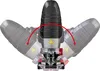 A close-up view of a cordless jigsaw, showing its pivoting head with a red arrow indicating movement. Produktbild-Vorschau
