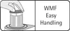 A hand is shown pressing down on the lid of a container, with text indicating 'WMF Easy Handling'. Produktbild-Vorschau