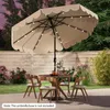 An outdoor patio scene with a table, chairs, and a patio umbrella. Produktbild-Vorschau