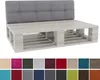 A product shot of a pallet sofa cushion with a selection of fabric color swatches below. Náhľad obrázku produktu