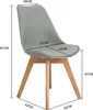 A grey chair with wooden legs, with dimensions labeled on the image. Náhled obrázku produktu