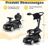 A size chart showing two views of a black ride-on car with dimensions labeled in centimeters. Produktbild-Vorschau