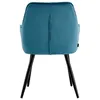 The back view of a teal upholstered dining chair with black metal legs. Náhľad obrázku produktu
