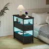 Nachttisch, mit LED-Leuchten und Ladestation, Beistelltisch Produktbild-Vorschau 3