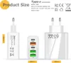 Three white USB chargers of different sizes are displayed side-by-side against a white background. Text and dimensions are provided. Produktbild-Vorschau
