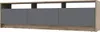 A modern media console with three grey cabinet doors and a wood-grain base and top. Náhľad obrázku produktu