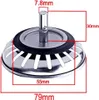 A close-up view of a stainless steel sink strainer with measurement indicators. Produktbild-Vorschau