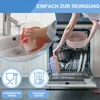 A collage showing silicone pot liners being washed in a sink and placed into a dishwasher, with icons and text highlighting features. Produktbild-Vorschau
