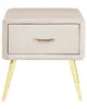 A beige velvet nightstand with gold legs and a gold drawer pull, shown against a white background. Náhľad obrázku produktu