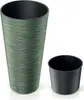 Two plant pots, one tall and green with a textured surface, and a smaller black pot, are displayed against a white background. Voir les images du produit