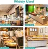 A collage of four images showing different commercial establishments: a coffee shop, a drink shop, a restaurant buffet, and a dessert shop. Produktbild-Vorschau