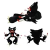 A collage of three images of a black plush toy monster with red and white accents. Produktbild-Vorschau