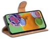A flip case for a smartphone is shown open, displaying the phone's screen with a colorful abstract wallpaper. Podgląd zdjęcia produktu