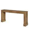 A long, narrow wooden console table with decorative carved panels on the sides, shown against a white background. Podgląd zdjęcia produktu