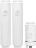 Three white water filter cartridges are arranged vertically against a white background. The two larger cartridges are on the left and center, with the smaller cartridge on the right. Each cartridge has text and symbols printed on it. Produktbild-Vorschau