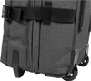 A close-up view of the bottom section of a dark gray rolling suitcase. Produktbild-Vorschau