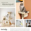 A collage of images showcasing a cat tree and its features, with text descriptions. Náhled obrázku produktu