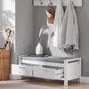 SoBuy Schuhbank FSR74-W mit geöffneten Schubladen und Garderobe im Hintergrund Produktbild-Vorschau