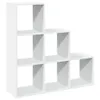 A white, three-tiered, cube-shaped bookshelf arranged in a staircase pattern, shown against a white background. Voir les images du produit