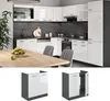 A modern kitchen with white high-gloss cabinets and a dark marble backsplash. Produktbild-Vorschau