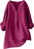 ASKSA Damen Baumwolle Leinen Bluse Einfarbig Langarm Shirt Produktbild-Vorschau 1