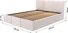 A white upholstered bed frame with a slatted base and a tufted headboard, shown with dimensions indicated. Produktbild-Vorschau