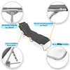 A diagram showcasing the features of a black foldable sun lounger. Produktbild-Vorschau