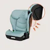 A child car seat with a close-up inset showing a textured grip area and arrows indicating airflow or impact absorption. Produktbild-Vorschau