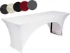 A white stretch tablecloth is draped over a table, with swatches of other available colors shown in circles above. Produktbild-Vorschau