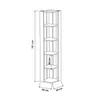 A line drawing of a tall, narrow corner bookshelf with dimensions indicated. Produktbild-Vorschau