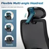 Close-up of the headrest of an office chair, with diagrams illustrating its features. Podgląd zdjęcia produktu